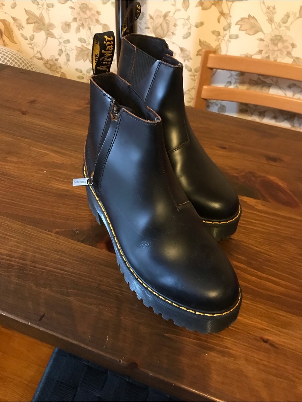 Dr. Martens Black Leather Chukka Boots with Yellow Stitching